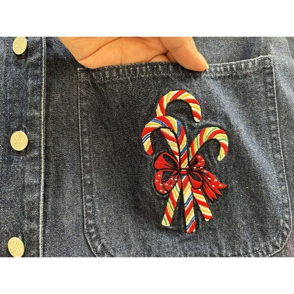 Vintage Ty Original Wear Womens Denim Button Up Candy Cane Dress Womens Size 8P - Picture 8 of 9